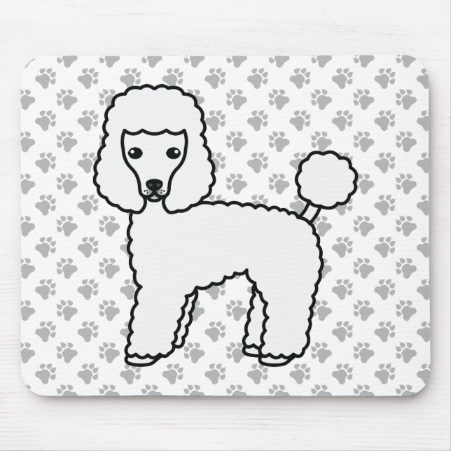 Vit Toy Poodle Söt Tecknad Hund Musmatta (Framsidan)
