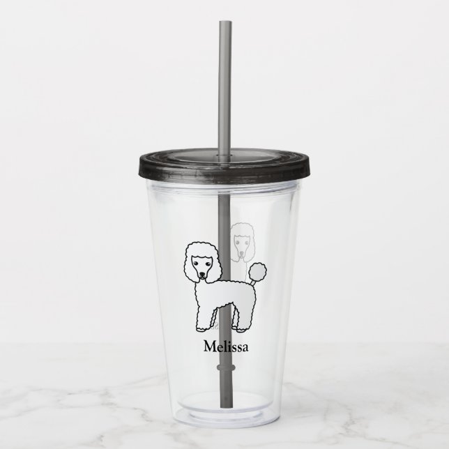 Vit Toy Poodle Söt Tecknad Hund & Namn Take Away Mugg (Framsida)