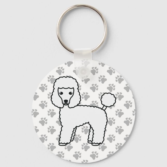 Vit Toy Poodle Söt Tecknad Hund Nyckelring (Framsida)