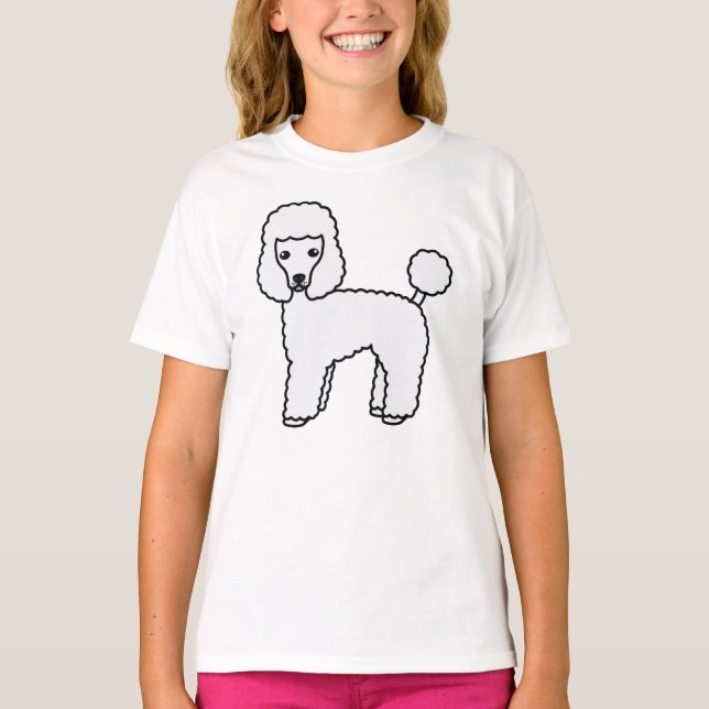 Vit Toy Poodle Söt Tecknad Hund T Shirt (Framsida)