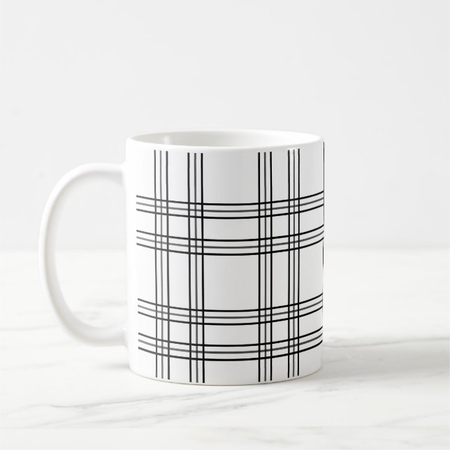 Vit TPLT Tartan med svart Linjer Kaffemugg (Vänster)