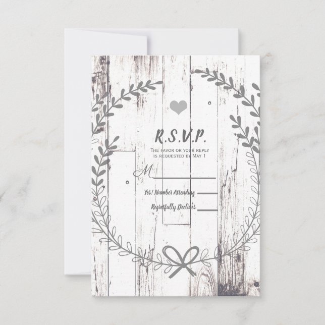 Vit Trä Rustik Bondgård Land Bryllup RSVP OSA Kort (Framsida)