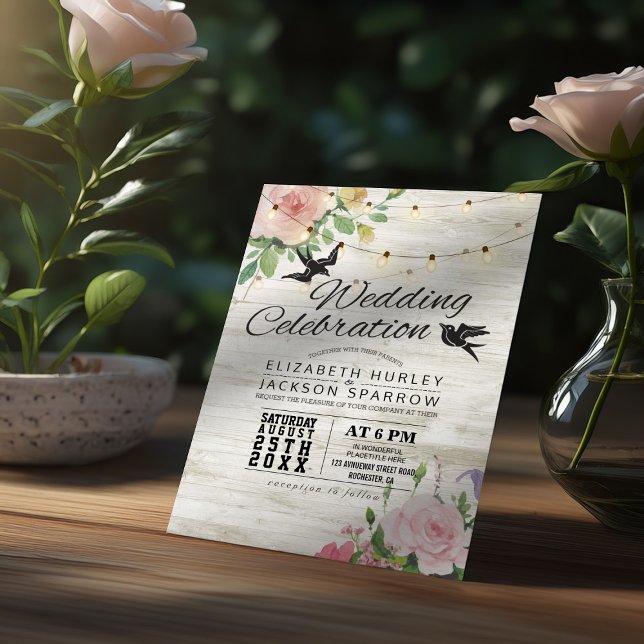 Vit trädgårdsbelysning med blommotiv för bröllopsf inbjudningar (Skapare uppladdad)