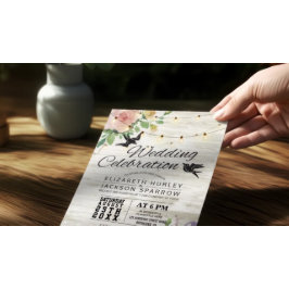 Vit trädgårdsbelysning med blommotiv för bröllopsf inbjudningar