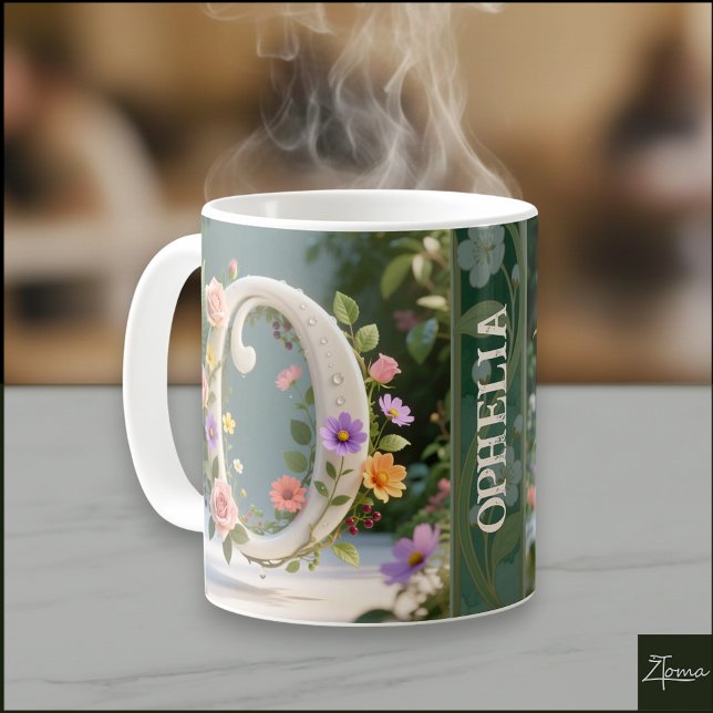 Vit Trädgårdsblomma Monogram Bokstav O Kaffemugg (Skapare uppladdad)