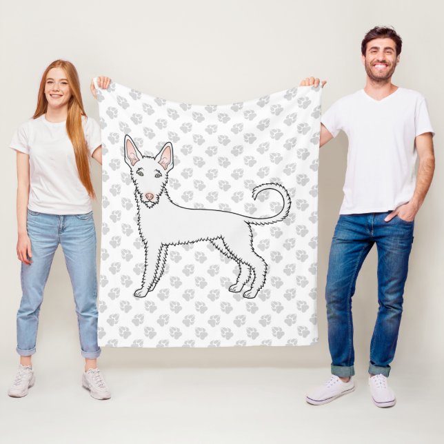 Vit trådharig Ibizan Hound -seriehund & tassar Fleecefilt (På plats)