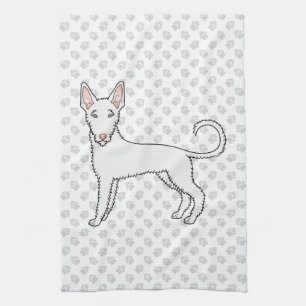 Vit trådharig Ibizan Hound -seriehund & tassar Kökshandduk
