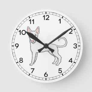 Vit trådigt hår Ibizan Hound söt seriehund Rund Klocka
