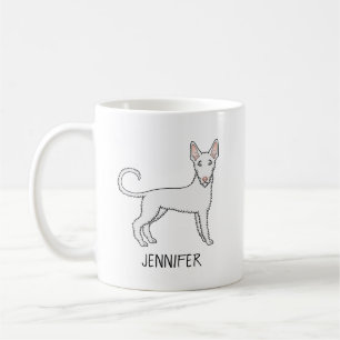 Vit trådigt hår Ibizan Hound Tecknad hund & namn Kaffemugg