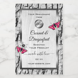 Vit Trädstam Rosa Fjäril Produktetiketter Logotyp Mat Etikett
