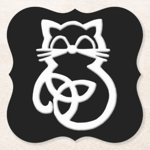 Vit trefaldig Knot Celtic Cat Underlägg Papper