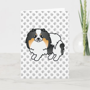 Vit trefärgad Pomeranian Söt Tecknad Hund & Tassar Kort