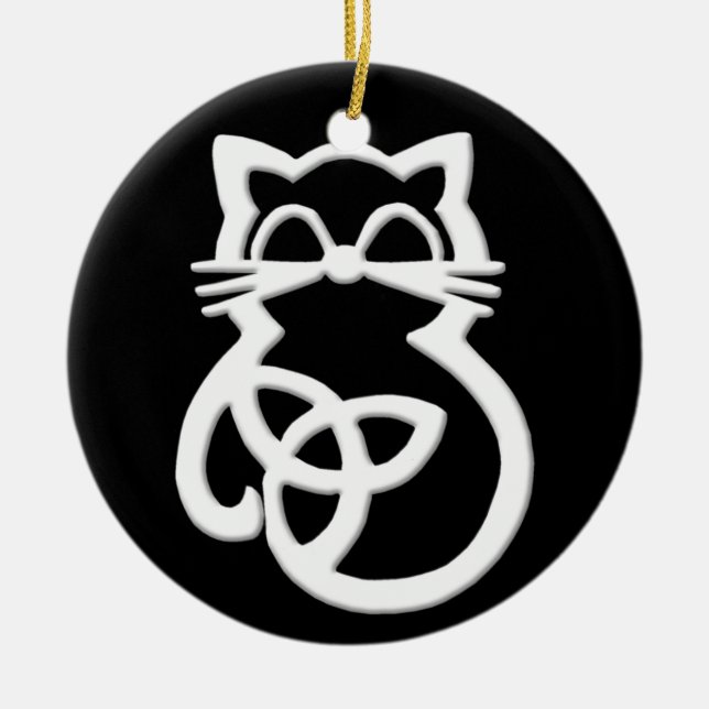 Vit trehet Kunnkeltisk katt Ornament (Framsidan)