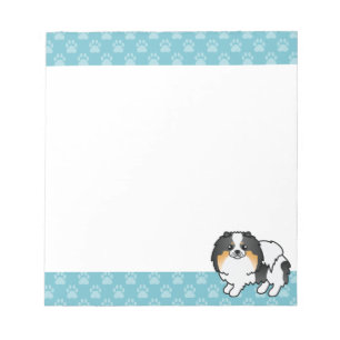 Vit treparts Pomeranian Hund Tecknad Illustration Anteckningsblock