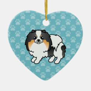 Vit tricolor Pomeranian Hund Serieteckning Design Julgransprydnad Keramik