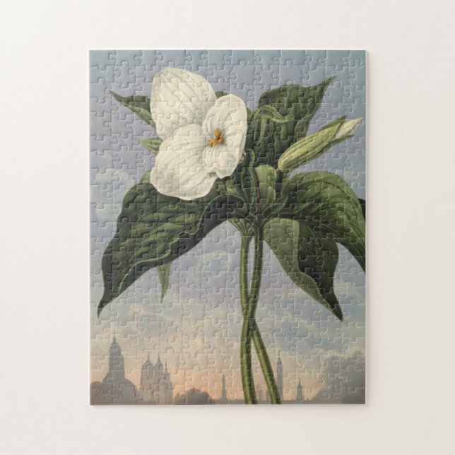 Vit Trillium-blomma i Temple of Flora-stil  Pussel (Vertikal)