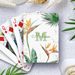 Vit Tropical Island Blommigt Monogram Script Guld Casinokort