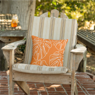 Vit Tropical Löv Motif på Bright Orange Kudde