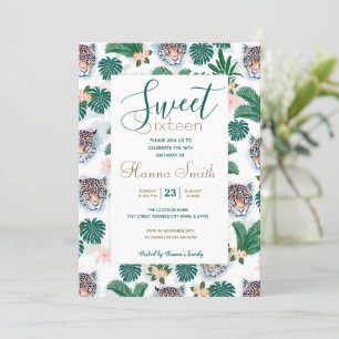 Vit tropisk Blommigt Foliage och Leopard Ansikte Inbjudningar