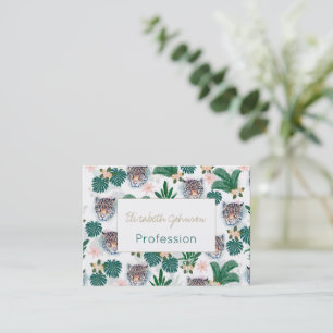 Vit tropisk Blommigt Foliage och Leopard Ansikte Visitkort