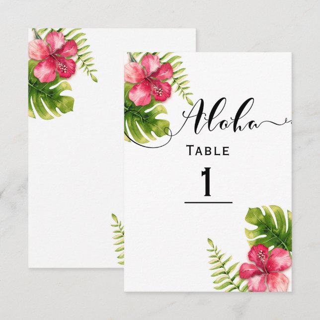 Vit Tropisk Hibiskus Chic Bröllops Bord Nummer Inbjudningar (Fram/baksida)