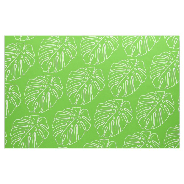 Vit tropisk Löv Motif om Lime Green Tyg (Fat Quarter)