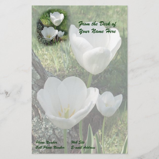 Vit tulips, färglös trio brevpapper (Framsida)
