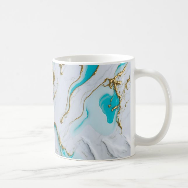 Vit-turkos Flytande marble Kaffemugg (Höger)