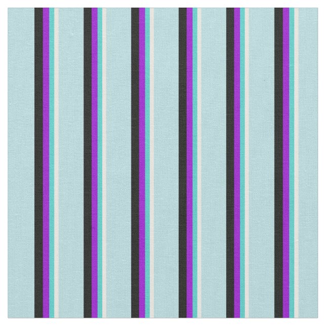 Vit, turkos, Mörk Violet, Black & Powder Blue Tyg (Närbild)