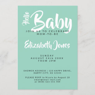 Vit & turkos schackrutig baby shower inbjudan