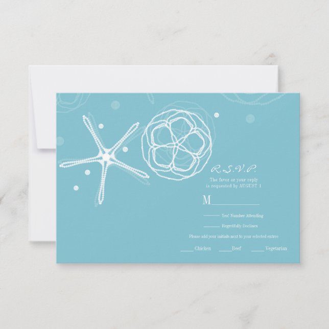 Vit & turkos sjöstjärna Elegant bröllop RSVP-svar OSA Kort (Framsida)
