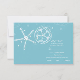 Vit & turkos sjöstjärna Elegant bröllop RSVP-svar OSA Kort
