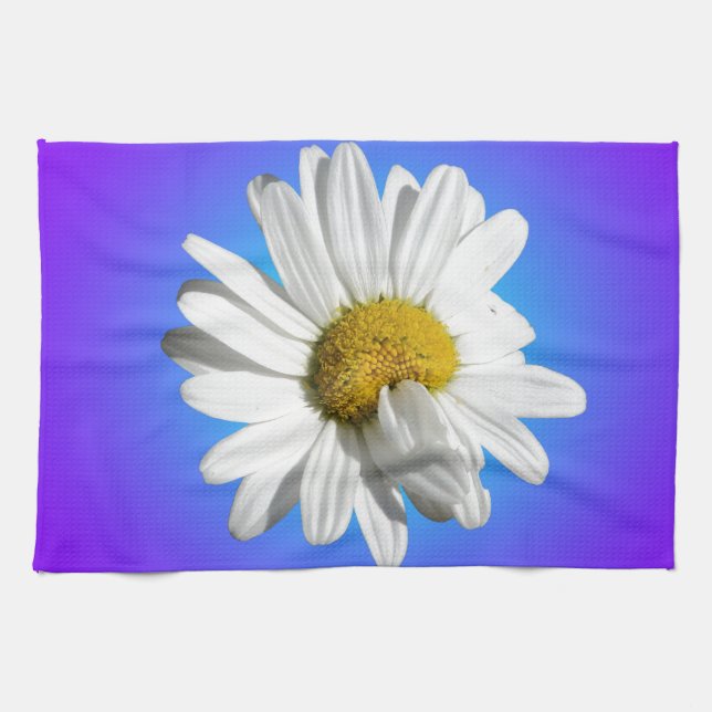 Vit tusenskönablomma Blommande lila blå gradient Kökshandduk (Horisontell)
