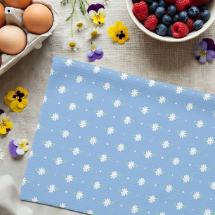 Vit tusenskönas enkel blomster vår mönster blå kökshandduk