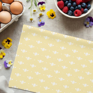 Vit tusenskönas enkel blomster vår mönster gul kökshandduk
