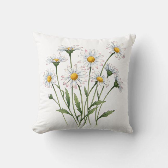 Vit tusenskönas vildblomma akvarell blommig kudde (Framsida)