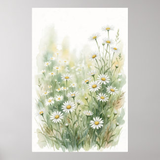 Vit tusensköns-vildblomma i akvarell poster