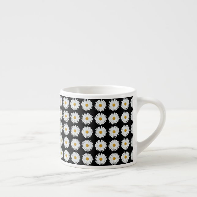 Vit tusenskönsblomma mönster på svart espressomugg (Höger)