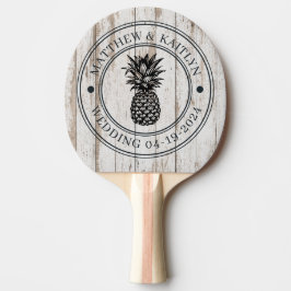 Vit tvätt Trä Ananas Bröllopskam & Namn Pingisracket