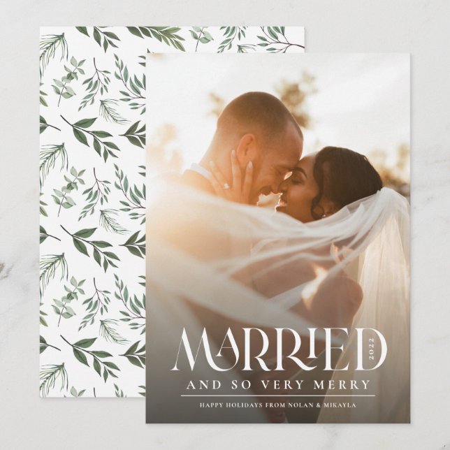 Vit typografi av gift Elegant - julfoto Julkort (Fram/baksida)