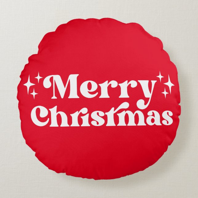 Vit typografi God jul Rund Kudde (Framsidan)