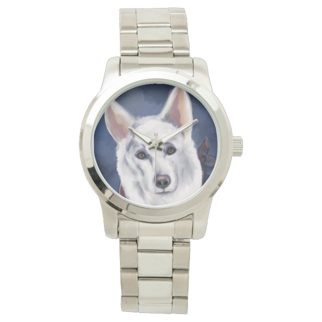 VIT TYSK SCHÄFERHUND   ARMBANDSUR (Framsida)