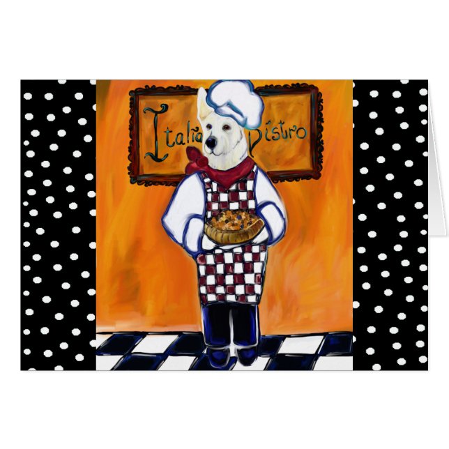 VIT TYSK SCHÄFERHUND KOCK HÄLSNINGSKORT (Framsidan Horizontal)