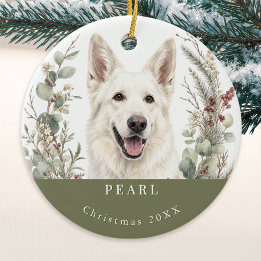 Vit tysk schäferhund Vattenfärg jul Julgransprydnad Keramik