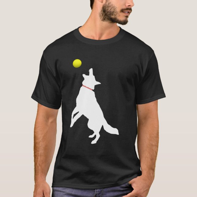 Vit tysk shepherd Hund Gsd Catching Gult Tenn T Shirt (Framsida)