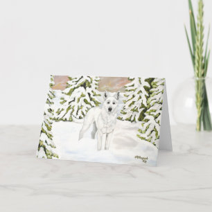 Vit tysk shepherd Hund i Winter Snö Card Helgkort