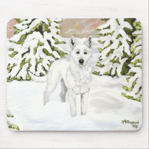 Vit tysk shepherd i Winter Snö Mouse Pad Musmatta