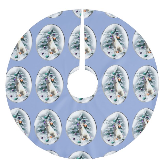 Vit tysk shepherd jul julgransmatta borstad polyester (Framsidan)