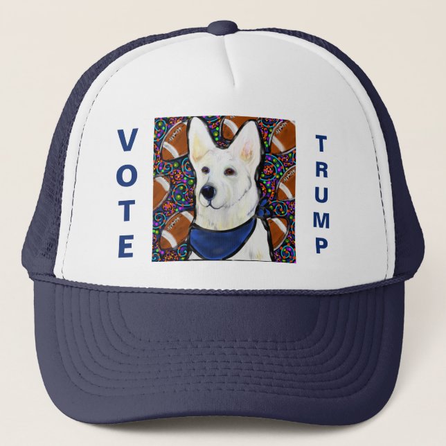 Vit Tysk Shepherd Trucker Hatt Keps (Framsida)