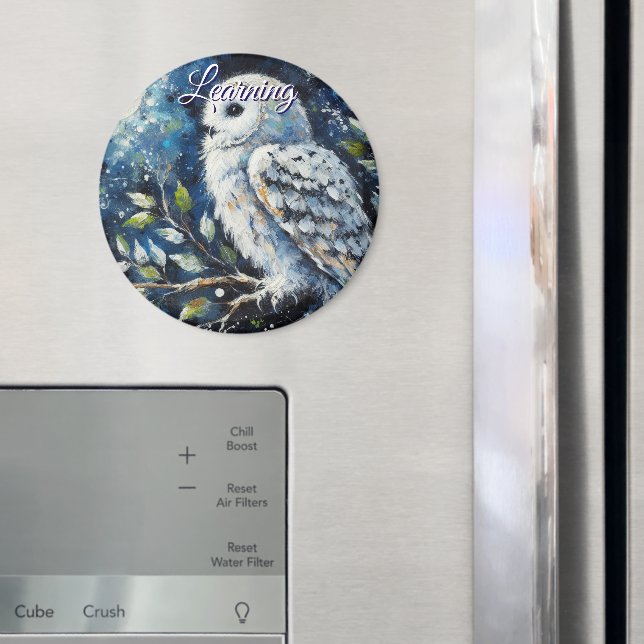Vit Uggla På Gren I Månsken Personlig Magnet (In Situ (Fridge))